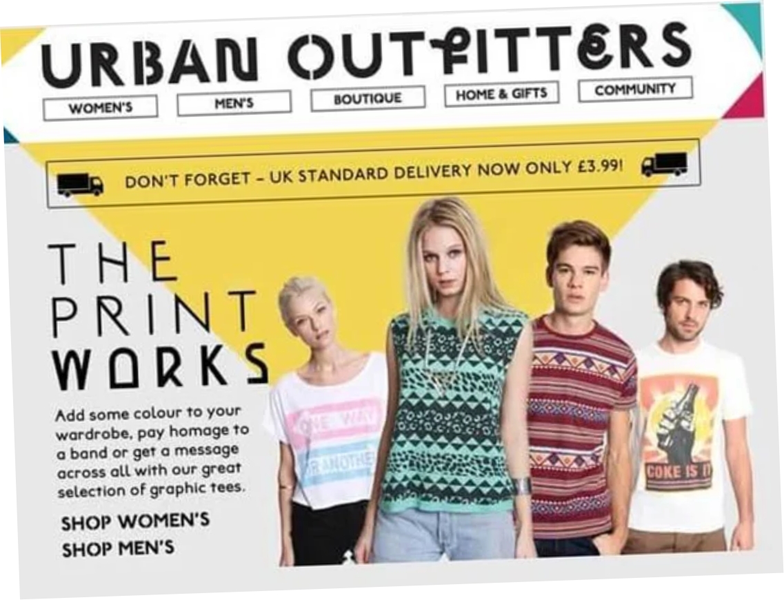 Imagen de Web de Urban Outfitters, colaboración con Asendia para e-commerce.